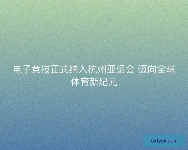 电子竞技正式纳入杭州亚运会 迈向全球体育新纪元