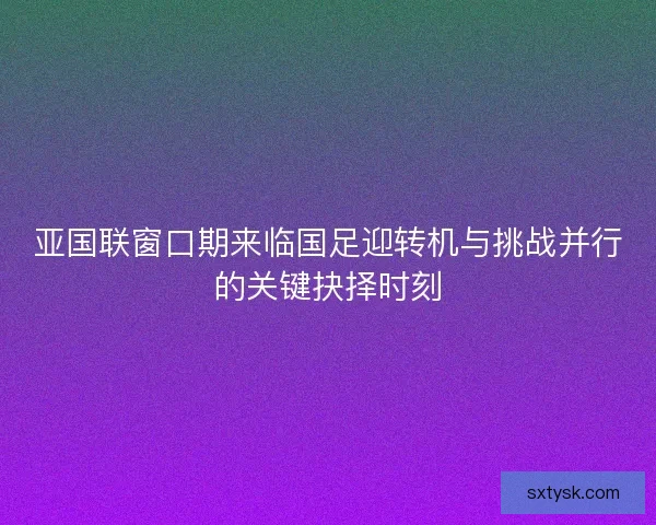 亚国联窗口期来临国足迎转机与挑战并行的关键抉择时刻
